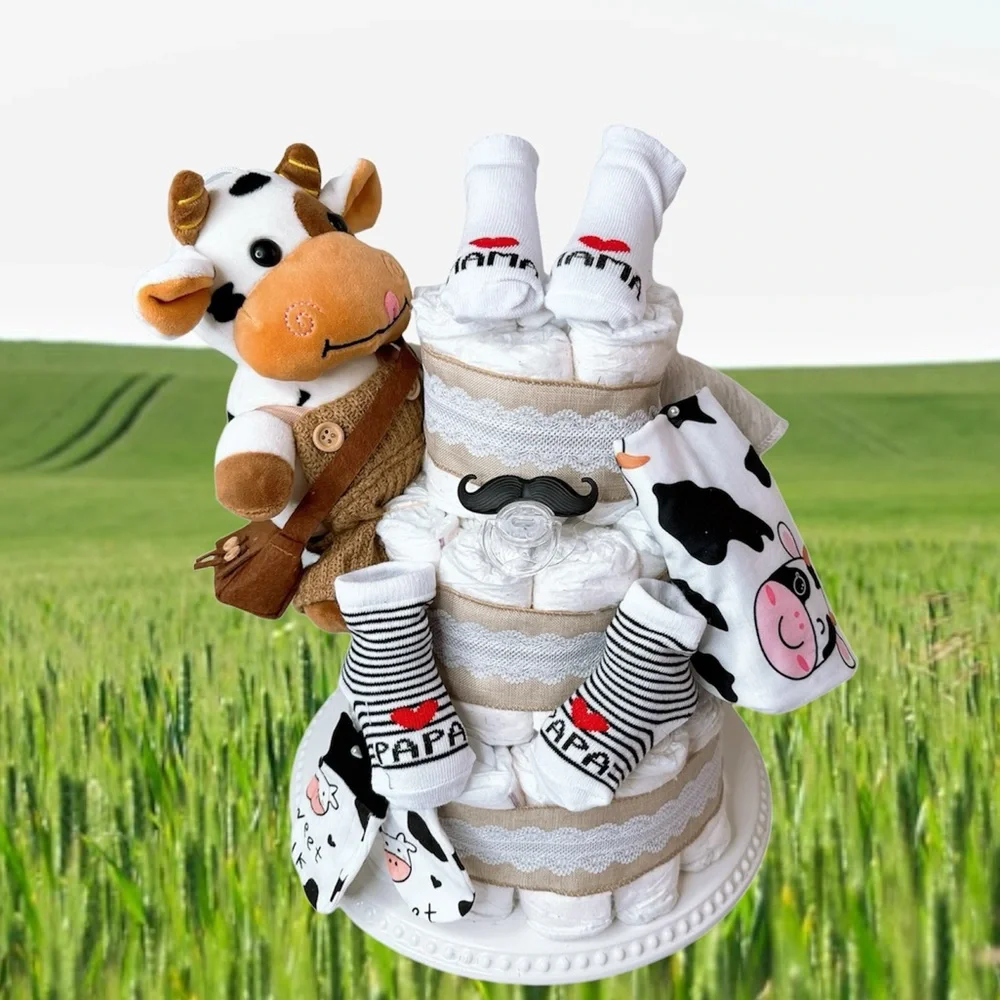 Cow Diaper Cake, Farm Baby Shower